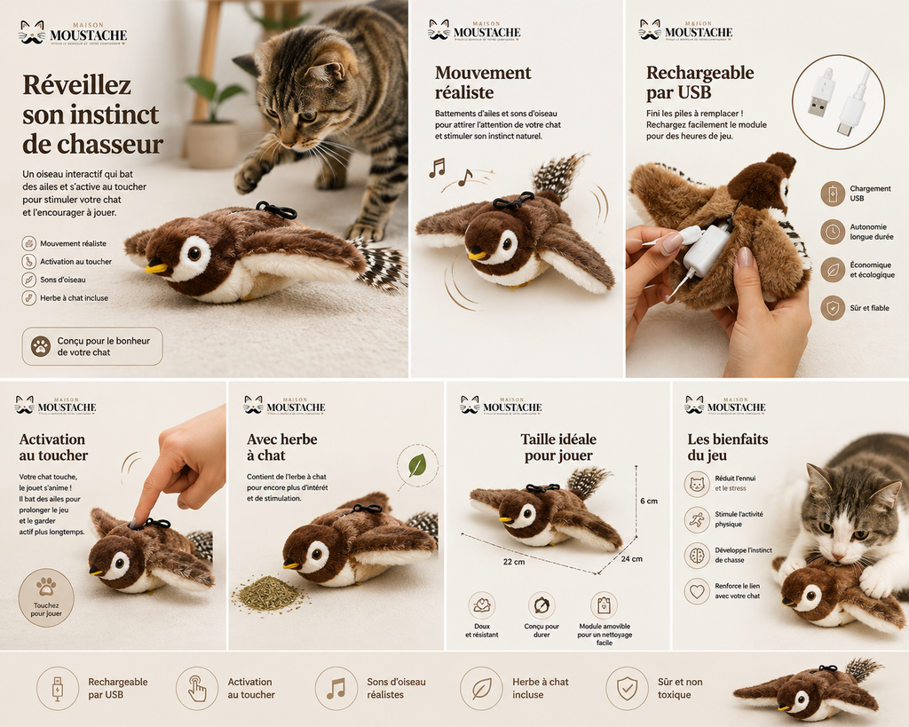 Oiseau Interactif Rechargeable pour Chat