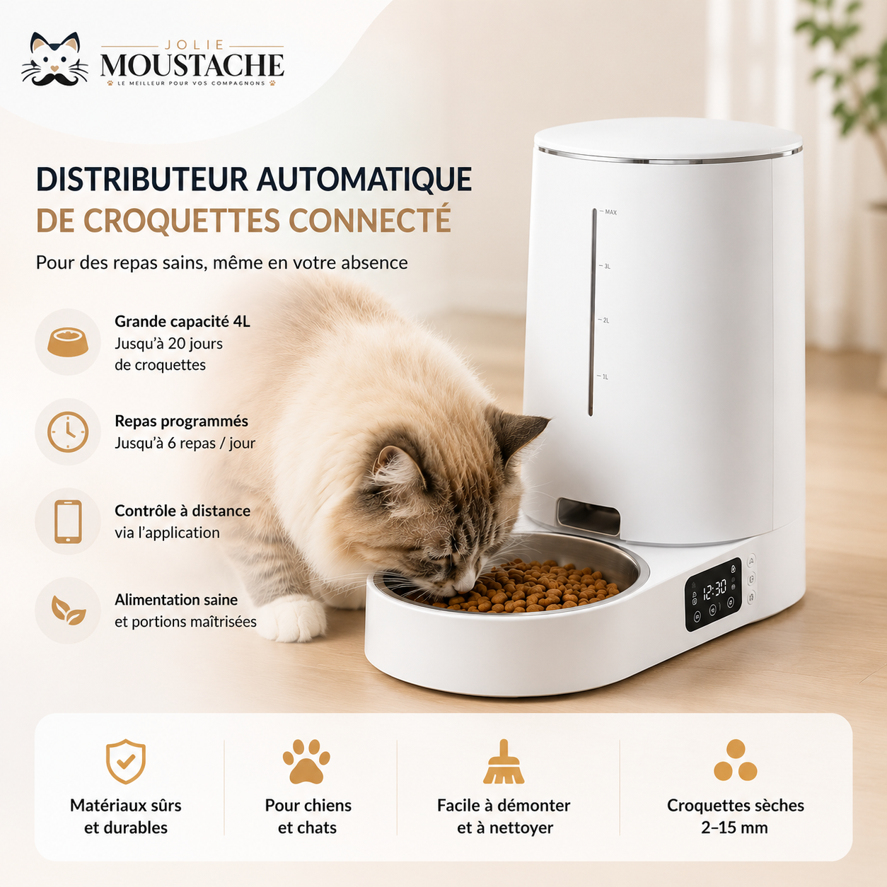 Distributeur Automatique de Croquettes Connecté WIFI - 4L