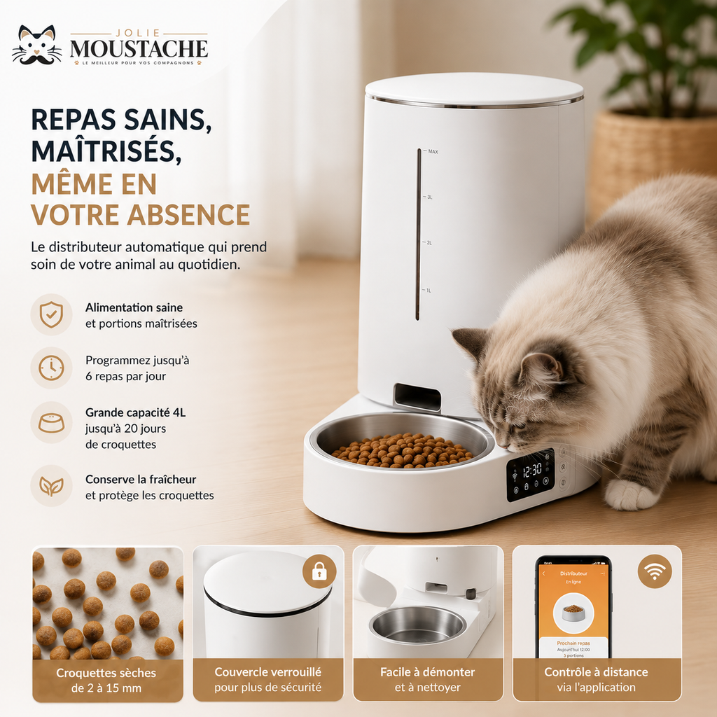 Distributeur Automatique de Croquettes Connecté WIFI - 4L